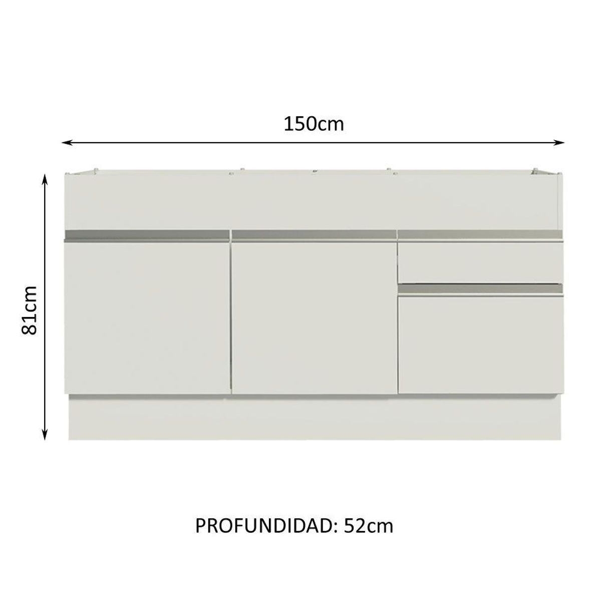MADESA - Mueble de Cocina Bajo Glamy 1.50 m 2 Puertas 2 Cajones Blanco