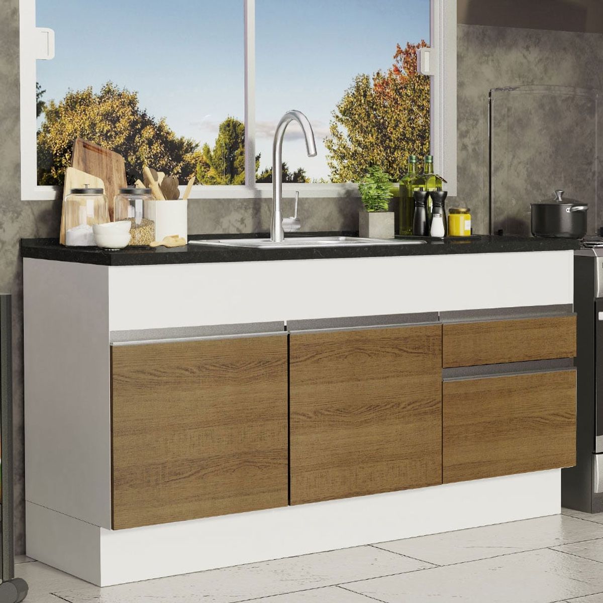 MADESA - Mueble de Cocina Bajo Glamy 1.50 m 2 Puertas 2 Cajones