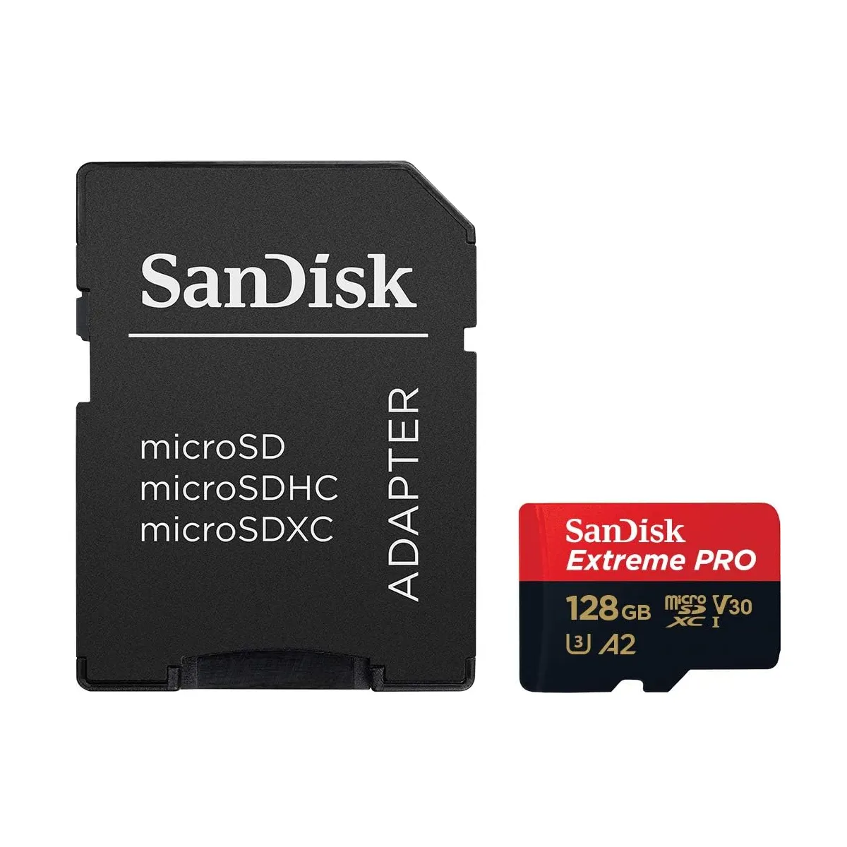 SANDISK - Memoria Micro SD 128GB SanDisk Extreme PRO 200MBs A2 V30 U3 4K UHD GoPro Drone + Adaptador SD