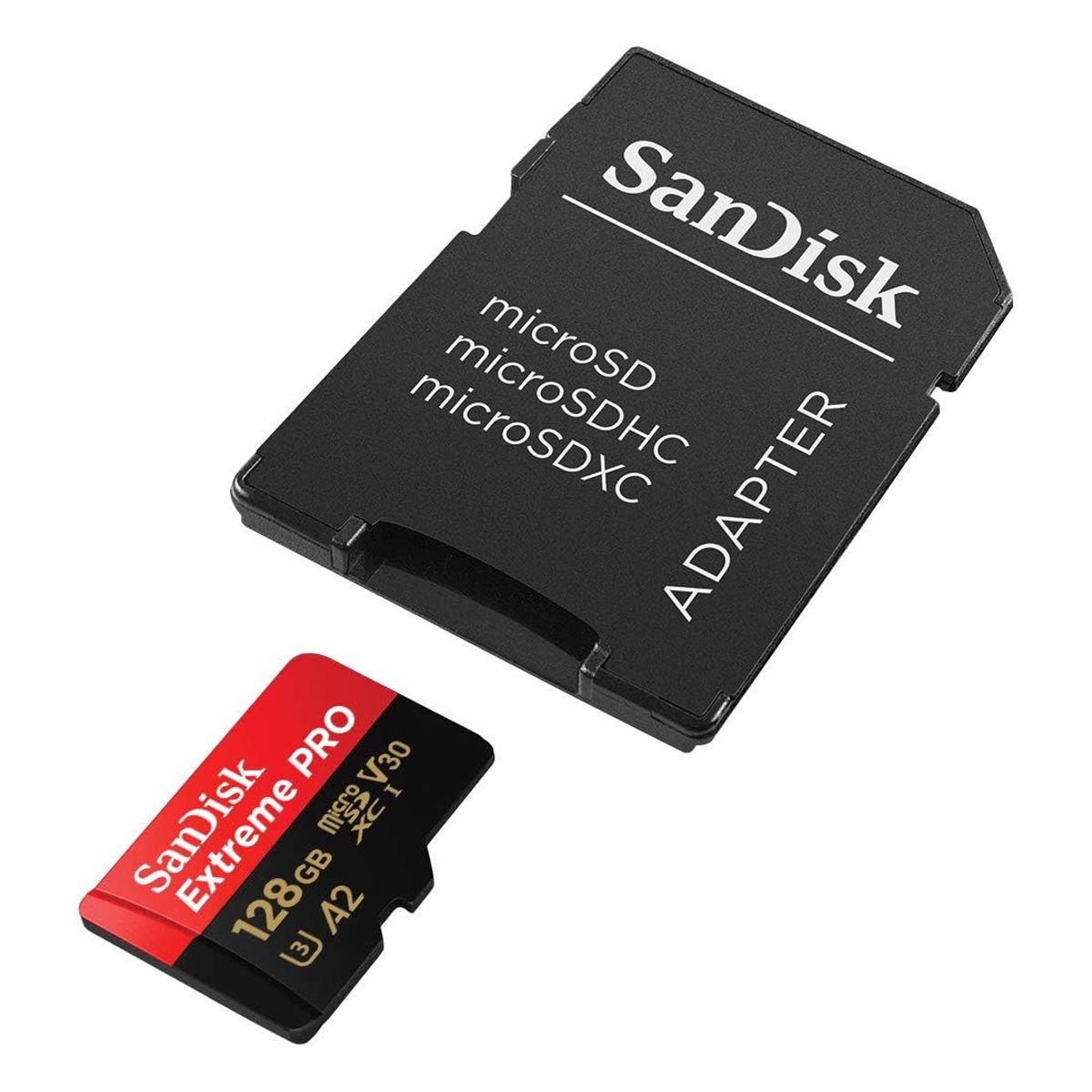 SANDISK - Memoria Micro SD 128GB SanDisk Extreme PRO 200MBs A2 V30 U3 4K UHD GoPro Drone + Adaptador SD