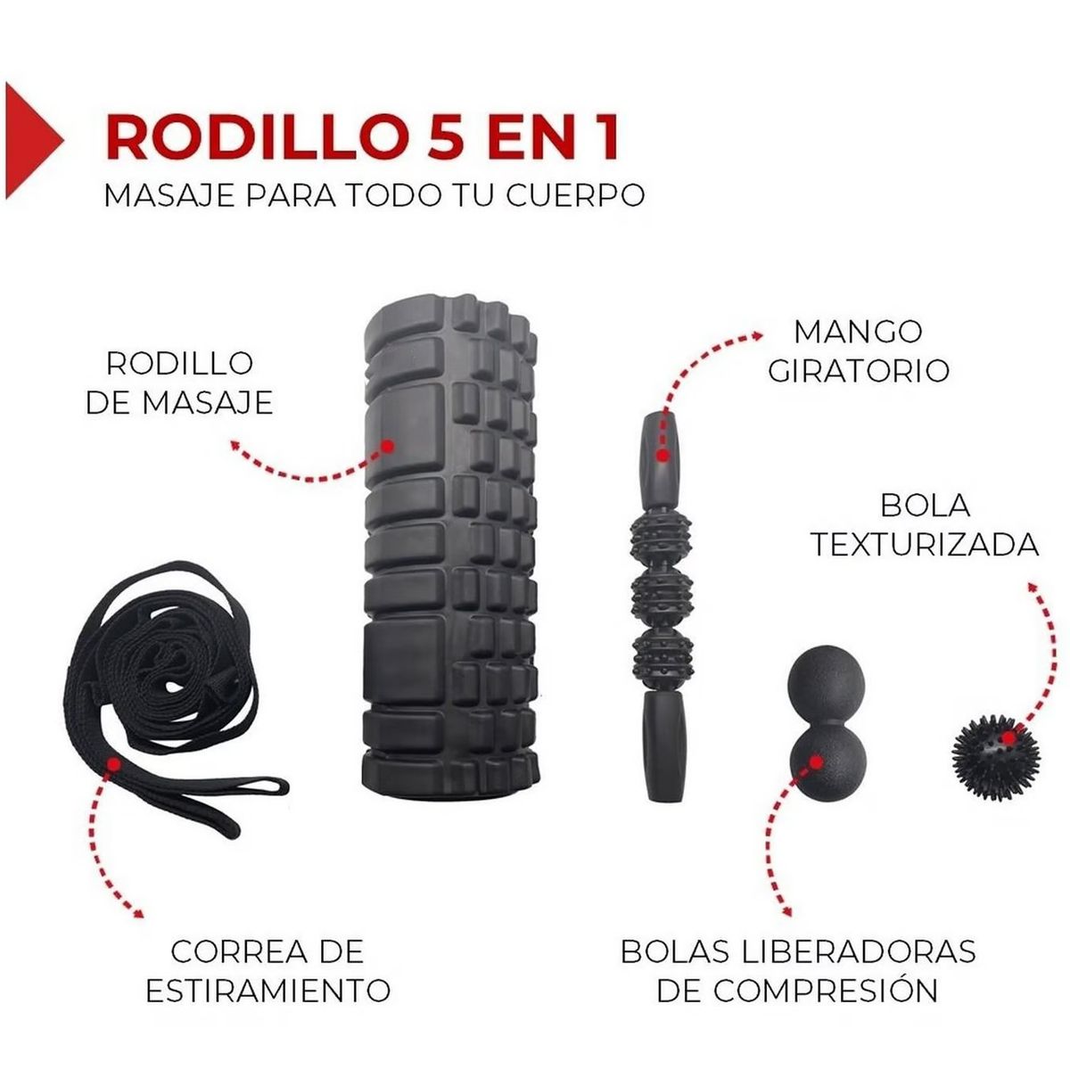 ONE PIXEL - Rodillo Roller Masajeador Set 5 En 1 Ejercicio Yoga Pilates