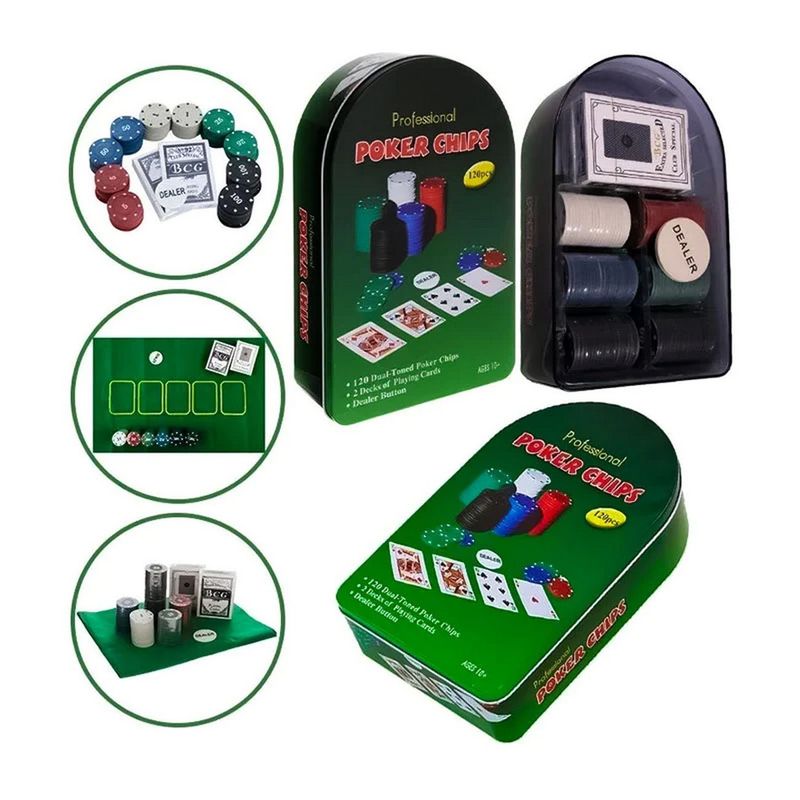 GENERICO - Set Poker Juego De Mesa 120 Fichas + Naipes Y Mantel