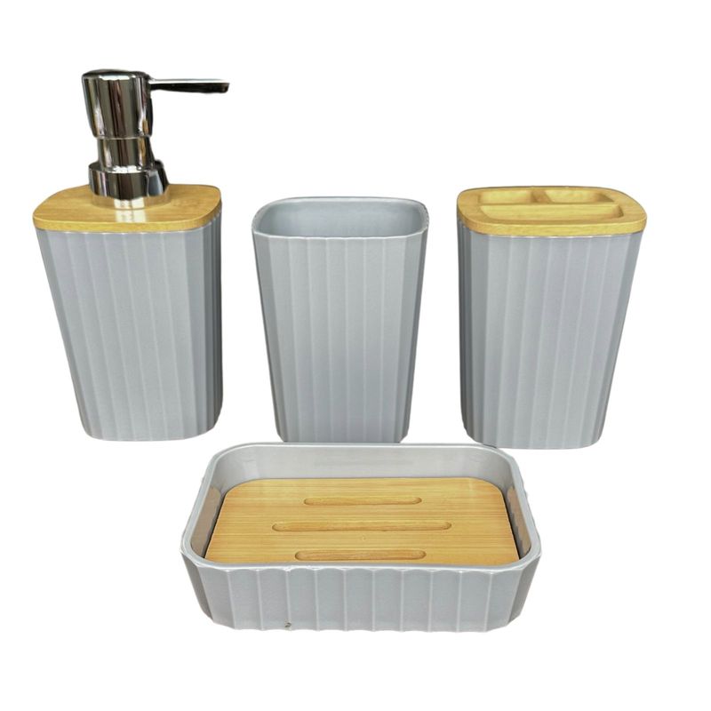 GENERICO - Set Juego Baño 4 Piezas Plastico Bambu Jabonera Organizador