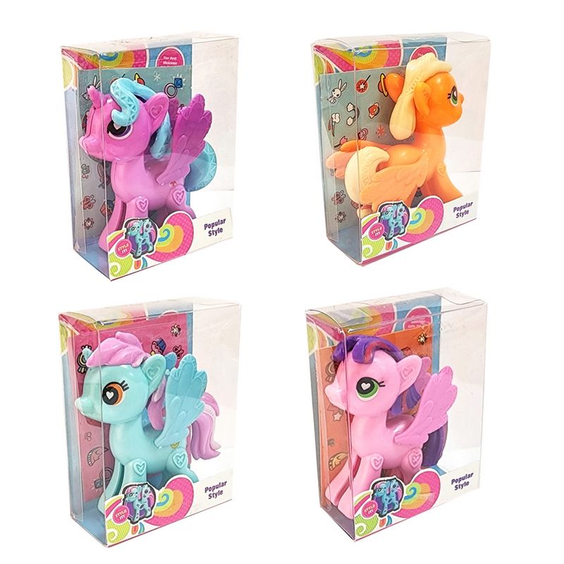 GENERICO - Unicornio Pony Coleccion Juguete X 4 Unidades + Stickers