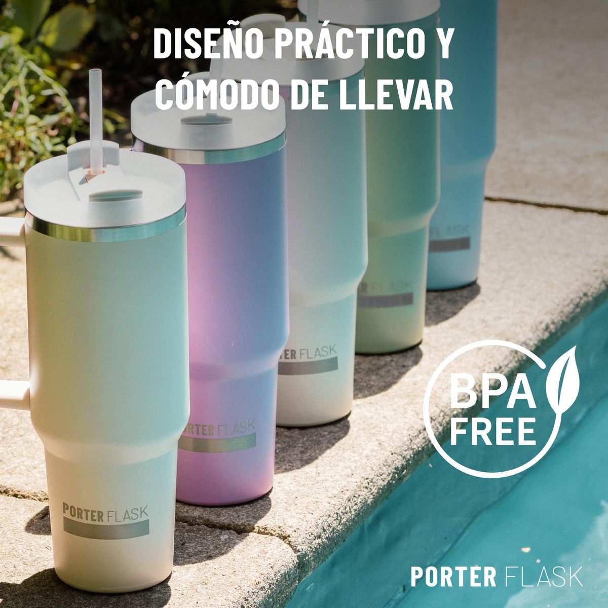 BUFFER FLASK - Vaso Termo Termico Manija Y Pitillo 1.2L Acero Inox - Rosa