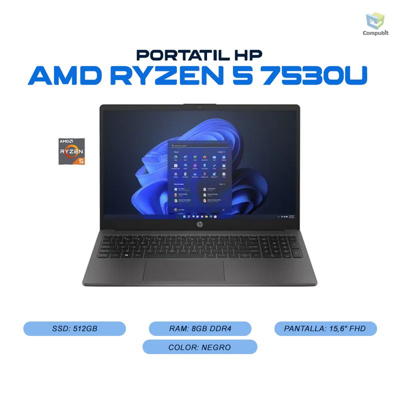 HP - Portátil HP RYZEN 5 7520U + ram 8GB - 255 G10