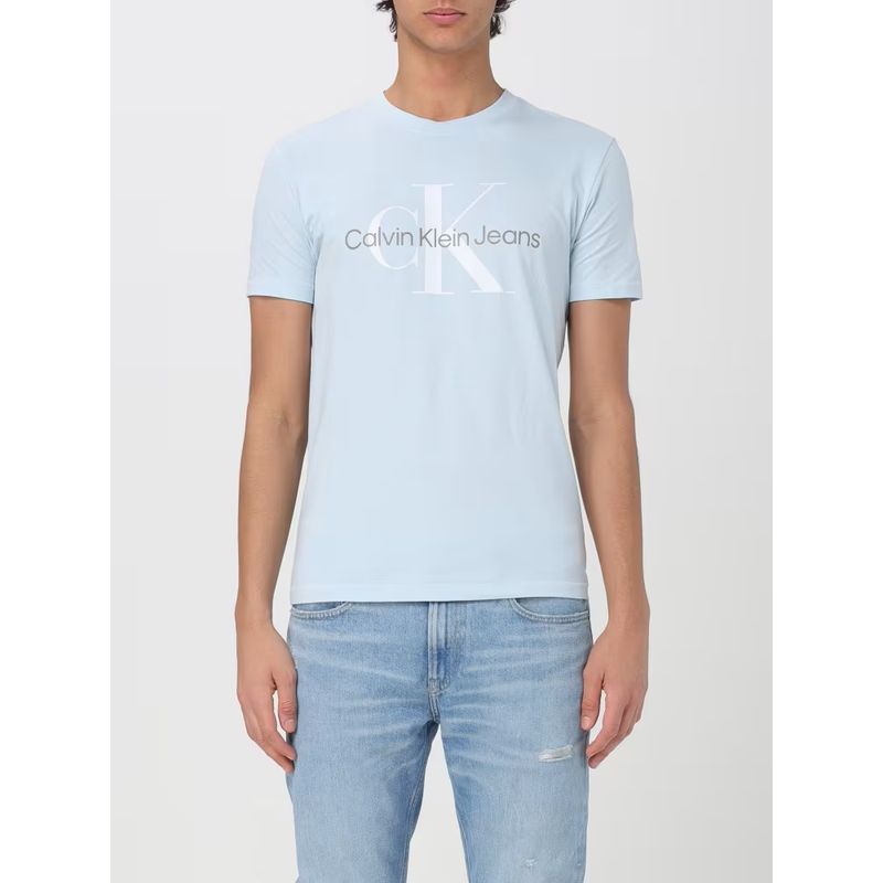 CALVIN KLEIN - Camiseta Celeste De Algodón Con Logo Para Hombre Calvin Klein