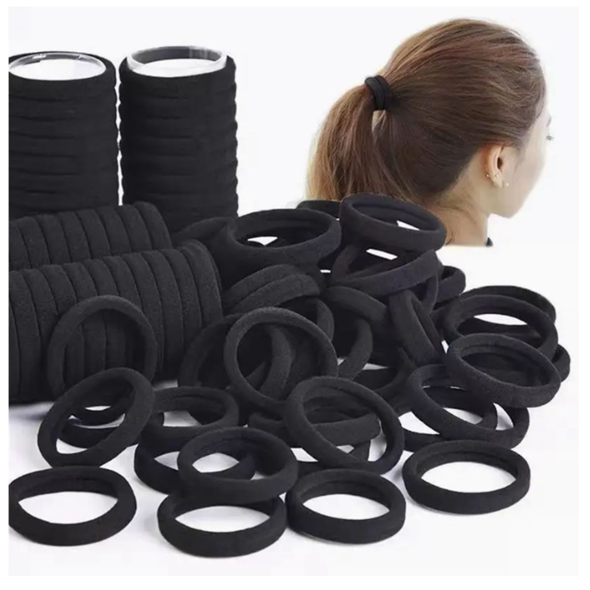 GENERICO - Colitas Moñas Caucho Elásticas Negras X 200 Unidades