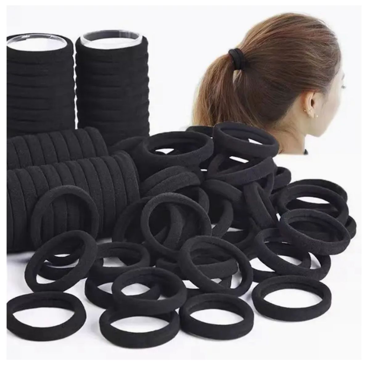 GENERICO - Colitas Moñas Caucho Elásticas Negras X 200 Unidades
