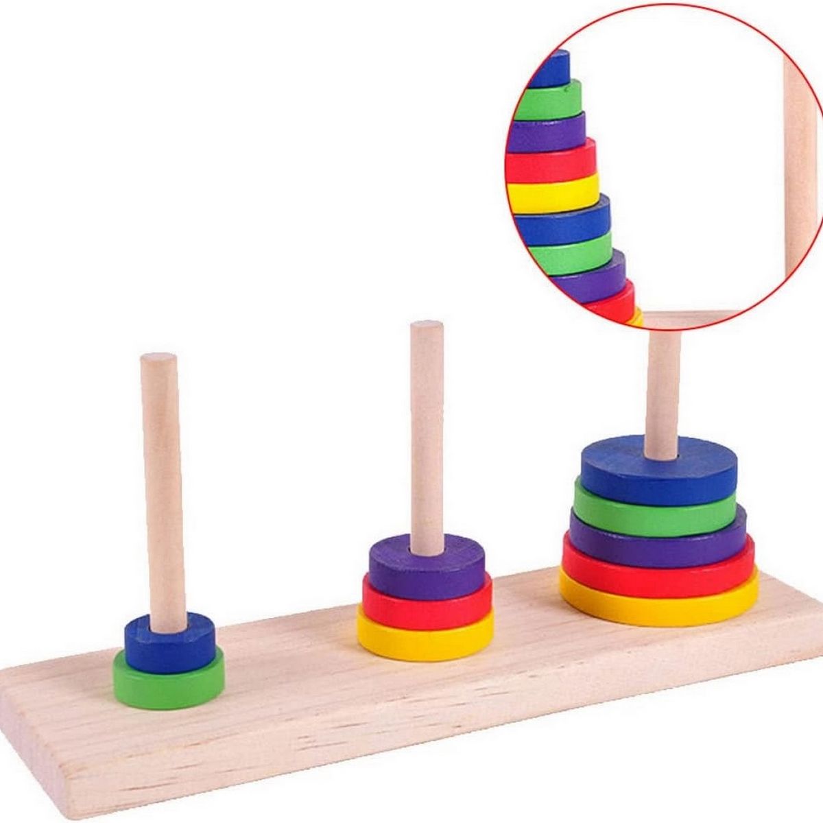 GENERICO - Torre De Hanoi En Caja Madera 10 Aros Base Agilidad Mental