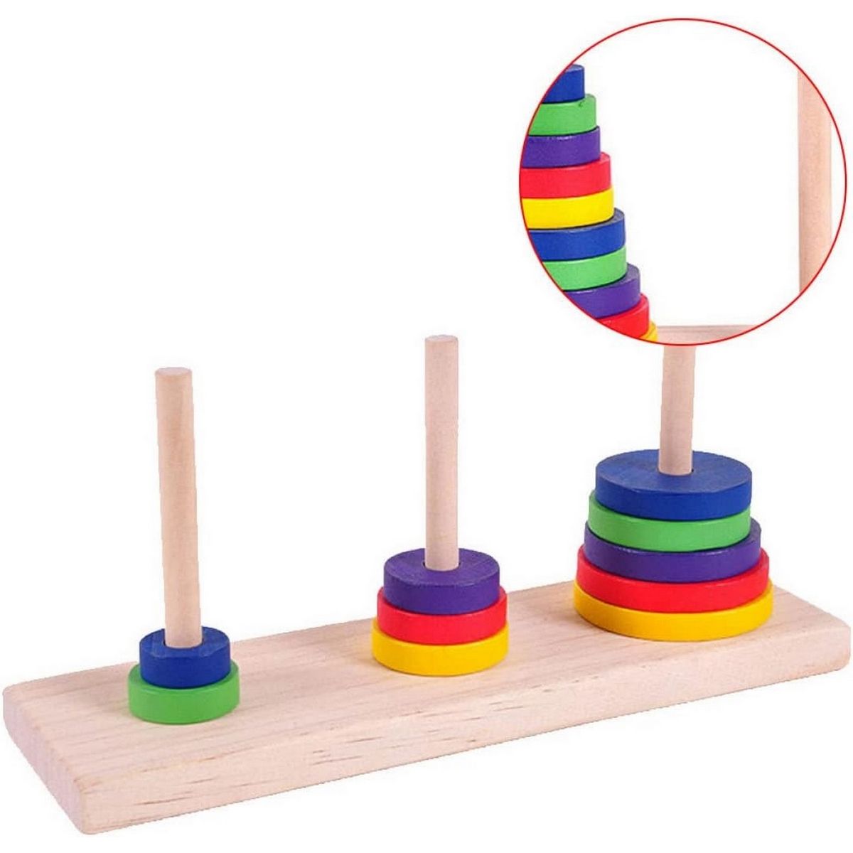 GENERICO - Torre De Hanoi En Caja Madera 10 Aros Base Agilidad Mental