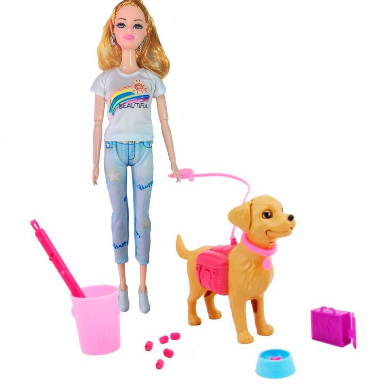GENERICO - Muñeca Moda Jean Con Mascota Accesorios Regalo Juguete Niñas