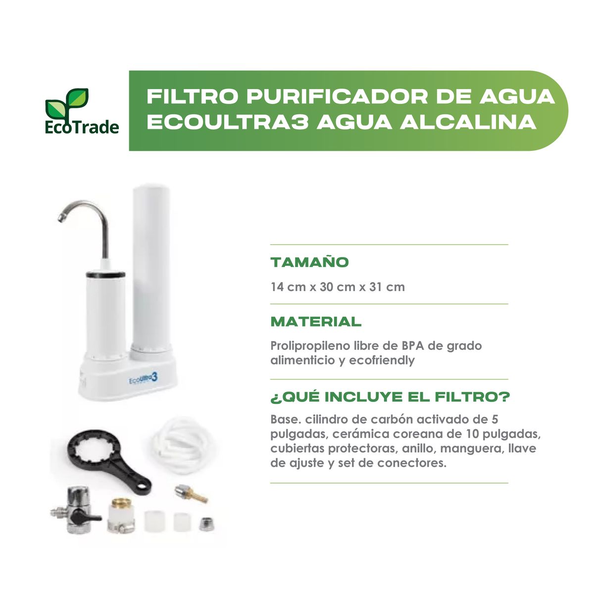 ECOTRADE - Filtro Purificador Agua Ecoultra3 mas Kit 2 Repuestos Ecotrade