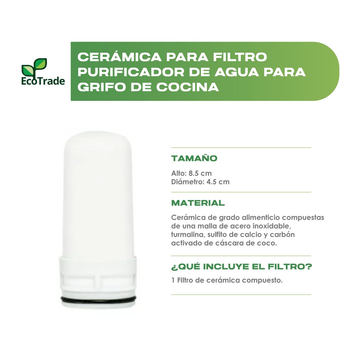 ECOTRADE - Repuesto Ceramica Filtro Purificador Agua Kit por 2 Ecotrade