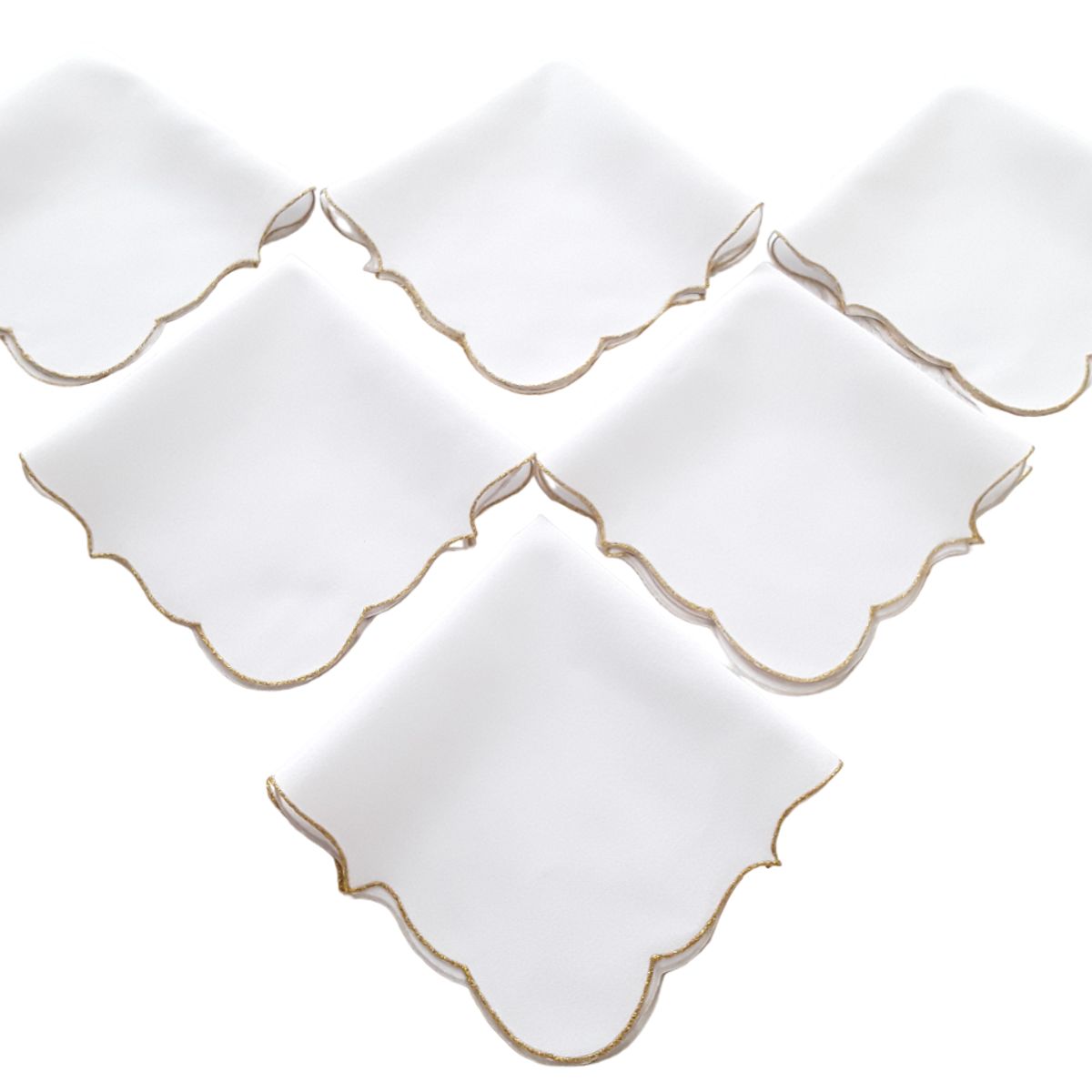 GENERICO - SERVILLETAS EN TELA LINO DE 32X32 CMS BORDE DORADO X 6 UNIDADES