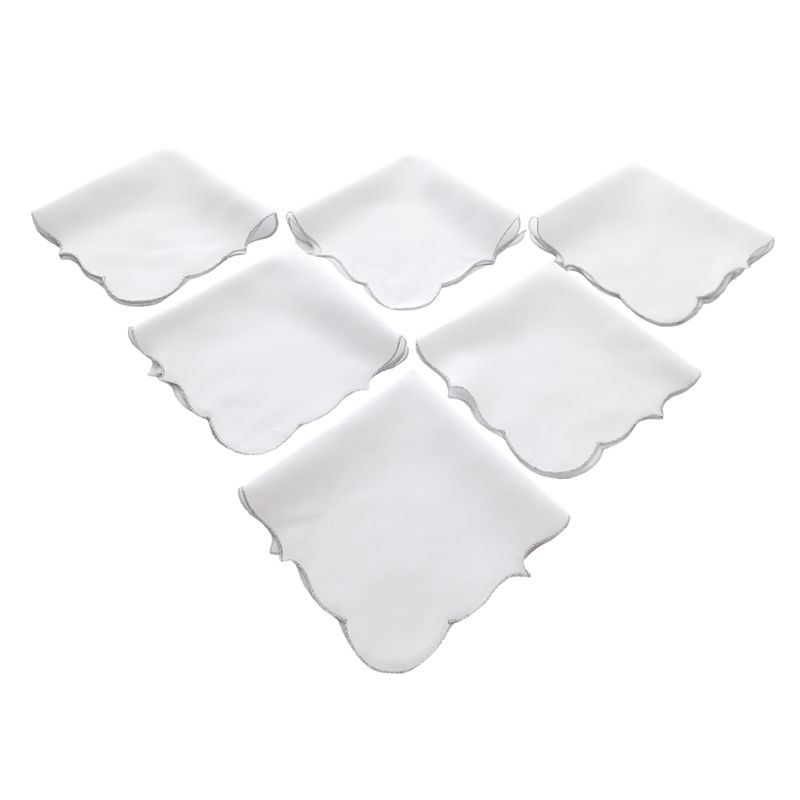 GENERICO - SERVILLETAS EN TELA LINO DE 32X32 CMS BORDE PLATEADO X 6 UNIDADES