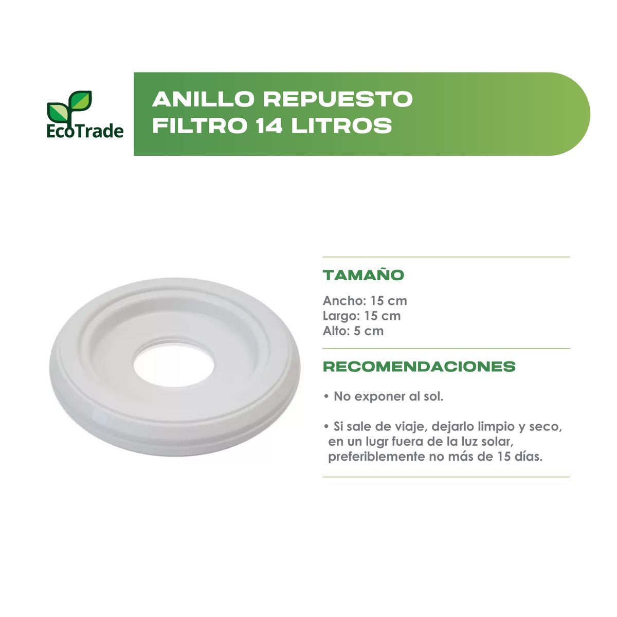 ECOTRADE - Anillo Repuesto Para Purificador Agua 14 Litros Ecotrade
