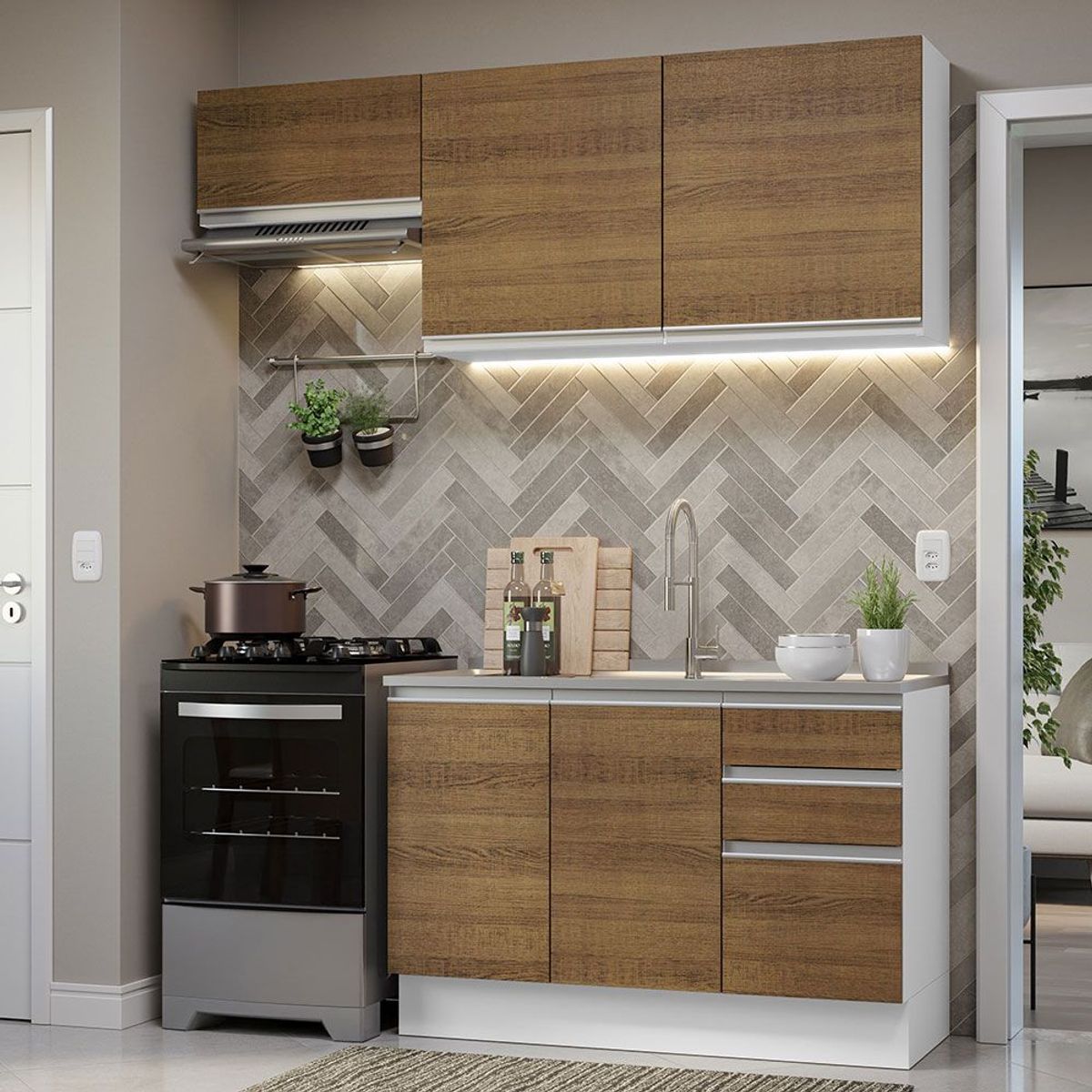 MADESA - Cocina Integral Glamy 1.80 Metros Blanco/Marrón 09