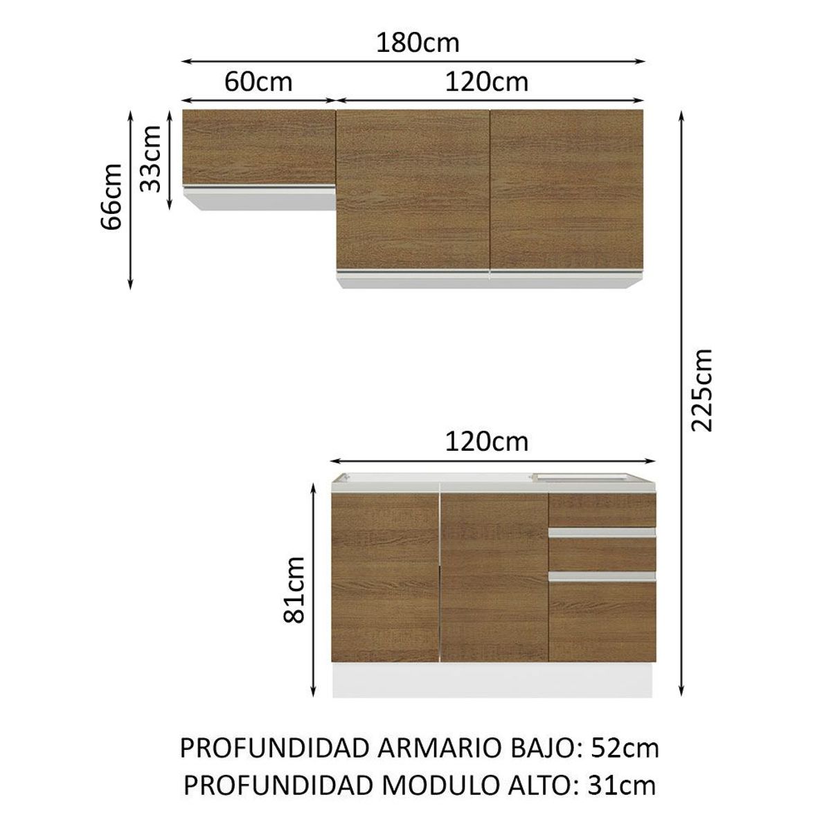 MADESA - Cocina Integral Glamy 1.80 Metros Blanco/Marrón 09
