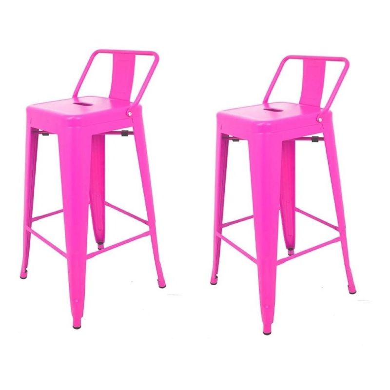 MOBLIHOUSE - Set X2 Butaco Bar Metálico Rosa Chicle Con Espaldar