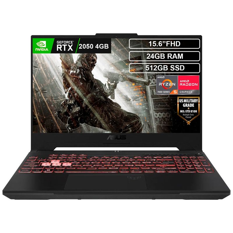 ASUS - Portátil Gamer Asus Tuf A15 Ryzen 5 7535HS 24gb 512GB RTX2050 4GB 144Hz FHD 15.6”