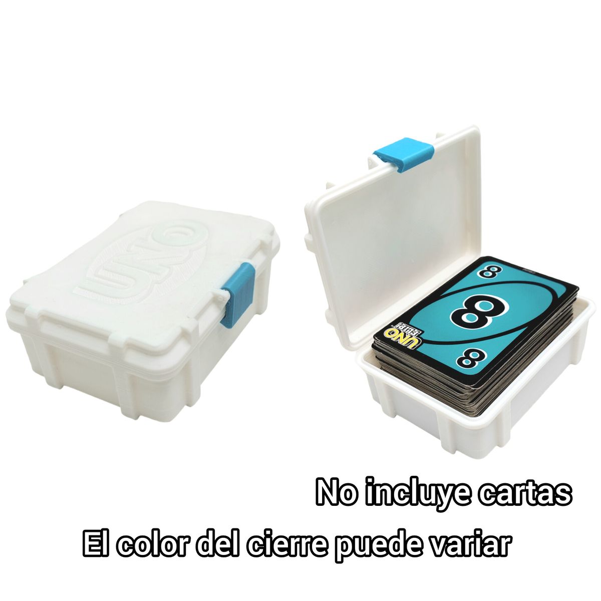 GENERICO - Estuche plástico para juego de cartas tipo UNO blanco