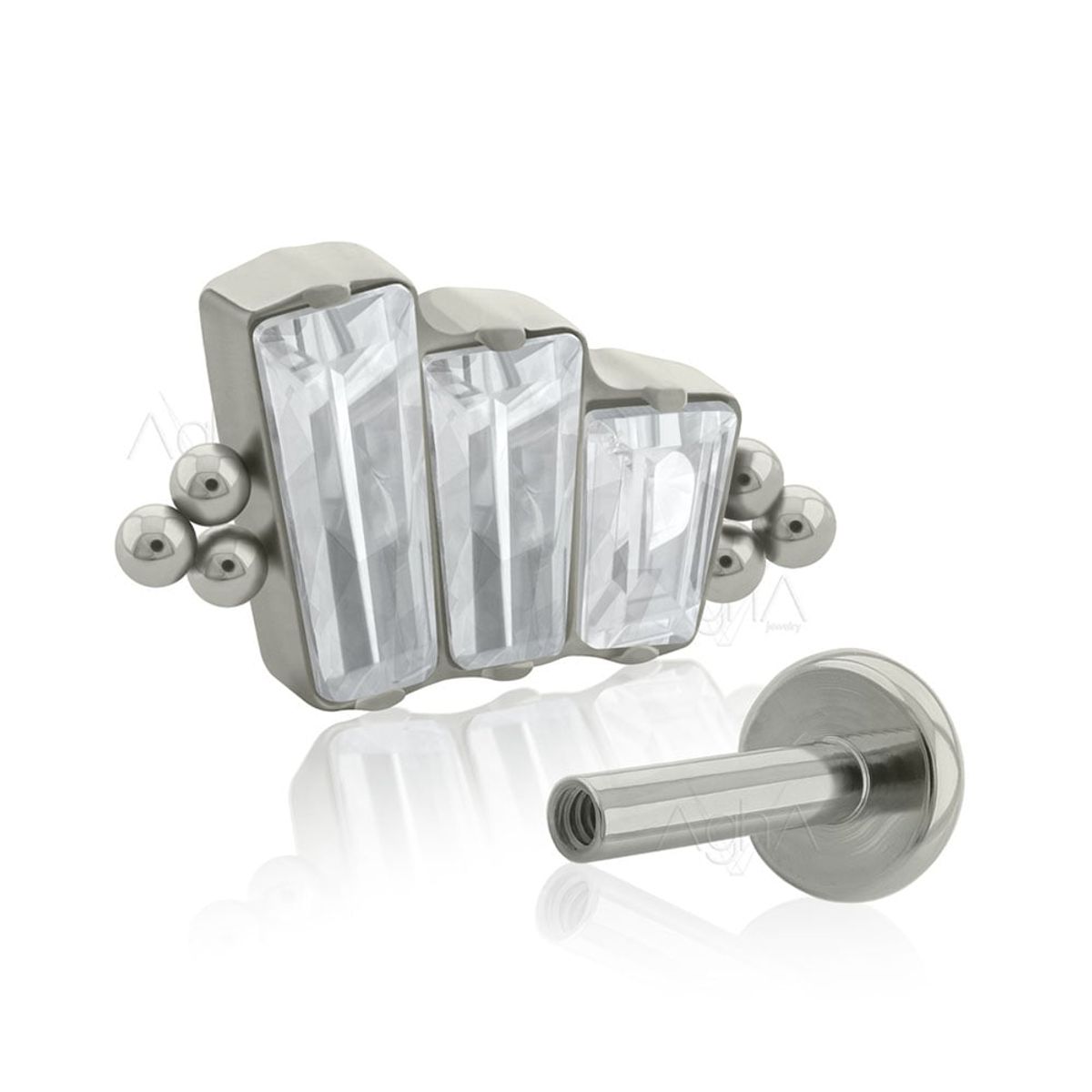 AGHA JEWELRY - Titanio Arete piercing Triple Baguette Bead Cristal Zirconia Cúbica para Lóbulo