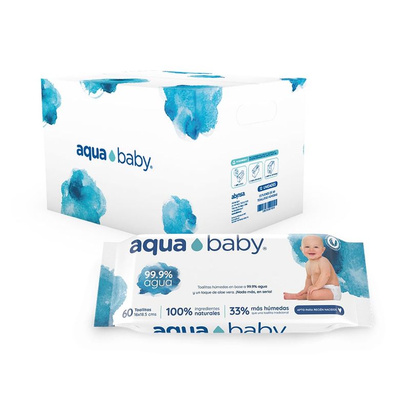 AQUA BABY - Caja 12 Toallitas Húmedas Aqua Baby 60 Unidades