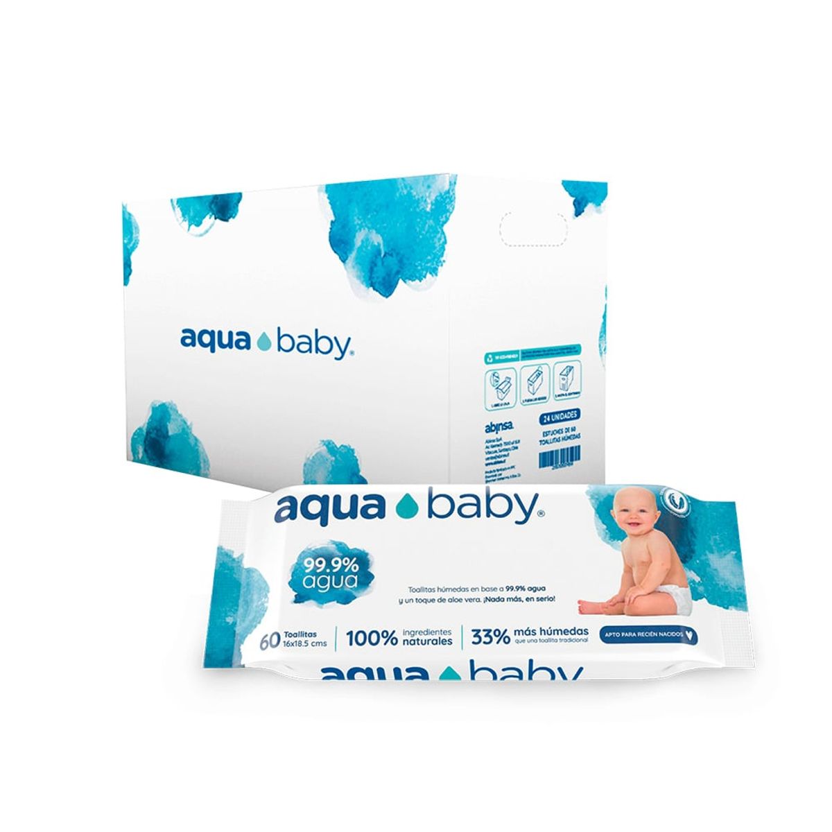 AQUA BABY - Caja 24 Toallitas Húmedas Aqua Baby 60 Unidades