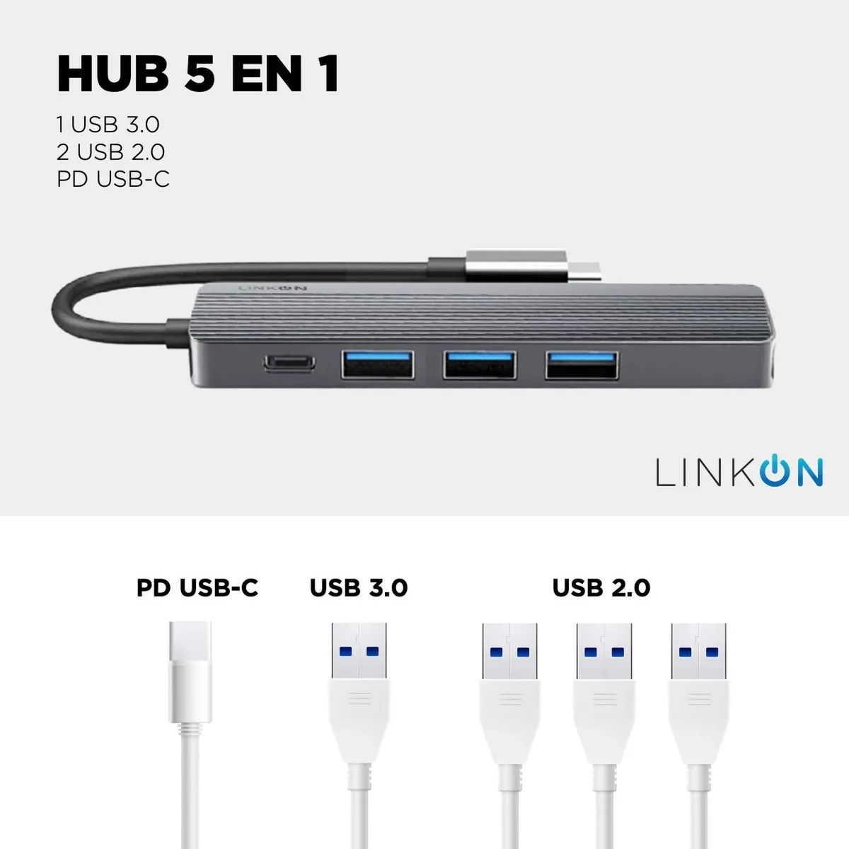LINKON - Hub Adaptador Usb C Multipuerto 5 En 1 Linkon Macbook Win