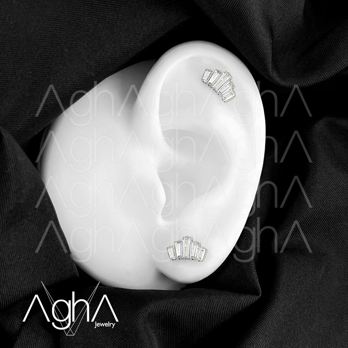AGHA JEWELRY - Titanio Arete piercing Baguette 5 Joyas Cristal Zirconia Cúbica para Lóbulo