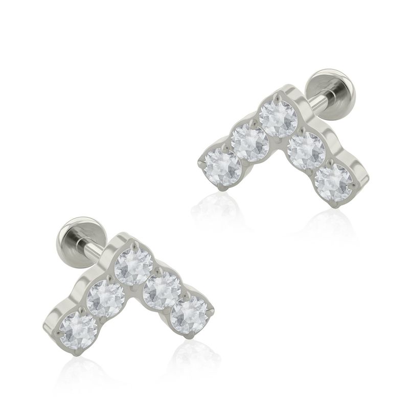 AGHA JEWELRY - Titanio Aretes Piercing V Top Cristal Zirconia Cúbica para Lóbulo