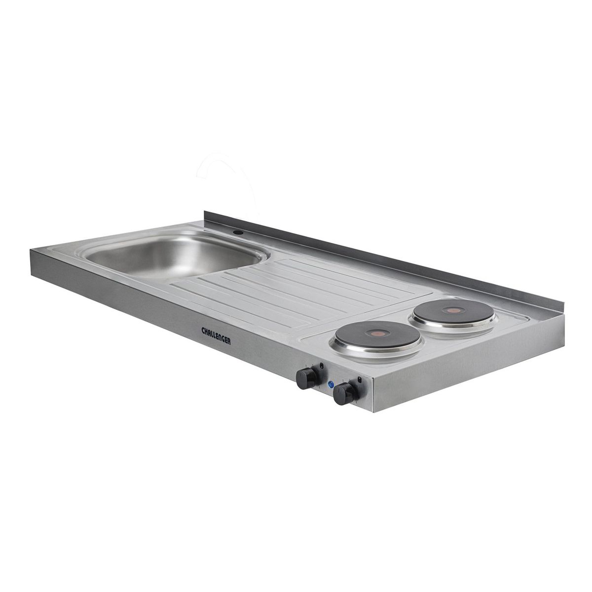 CHALLENGER - Mesón eléctrico en acero inoxidable con lavaplatos izquierdo de 120 cm