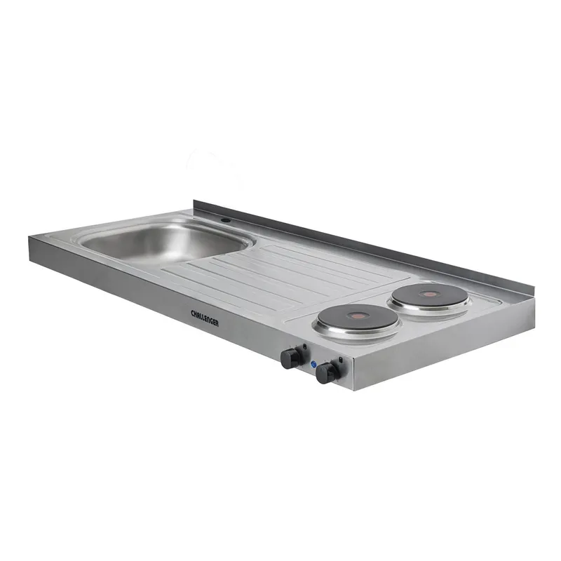 CHALLENGER - Mesón eléctrico en acero inoxidable con lavaplatos izquierdo de 120 cm