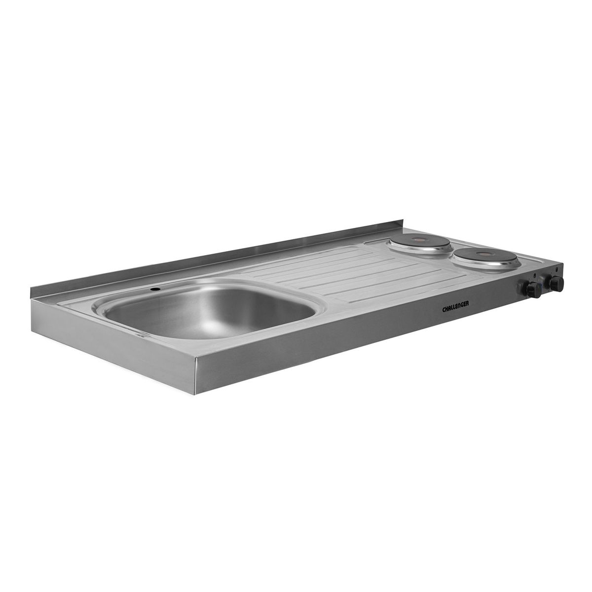CHALLENGER - Mesón eléctrico en acero inoxidable con lavaplatos izquierdo de 120 cm