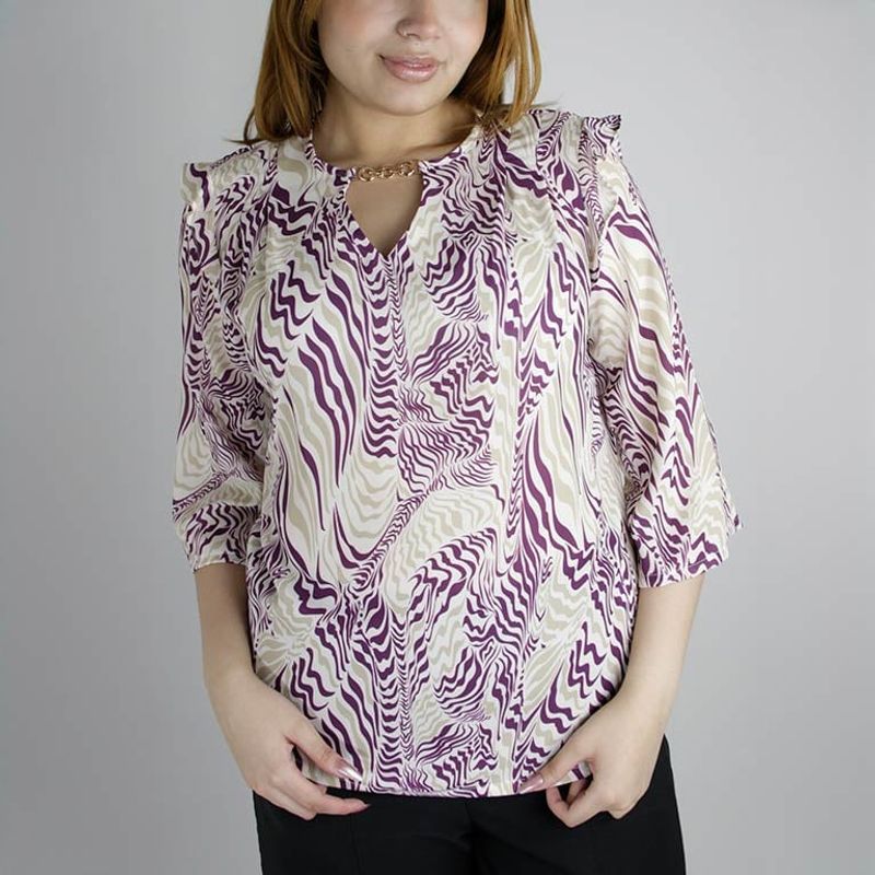 L Y H - Blusa Para Mujer Manga 34 Lila Marca L&H