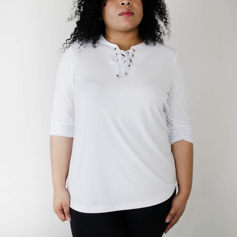 L Y H - Camiseta Para Mujer Manga 34 Blanco Marca L&H
