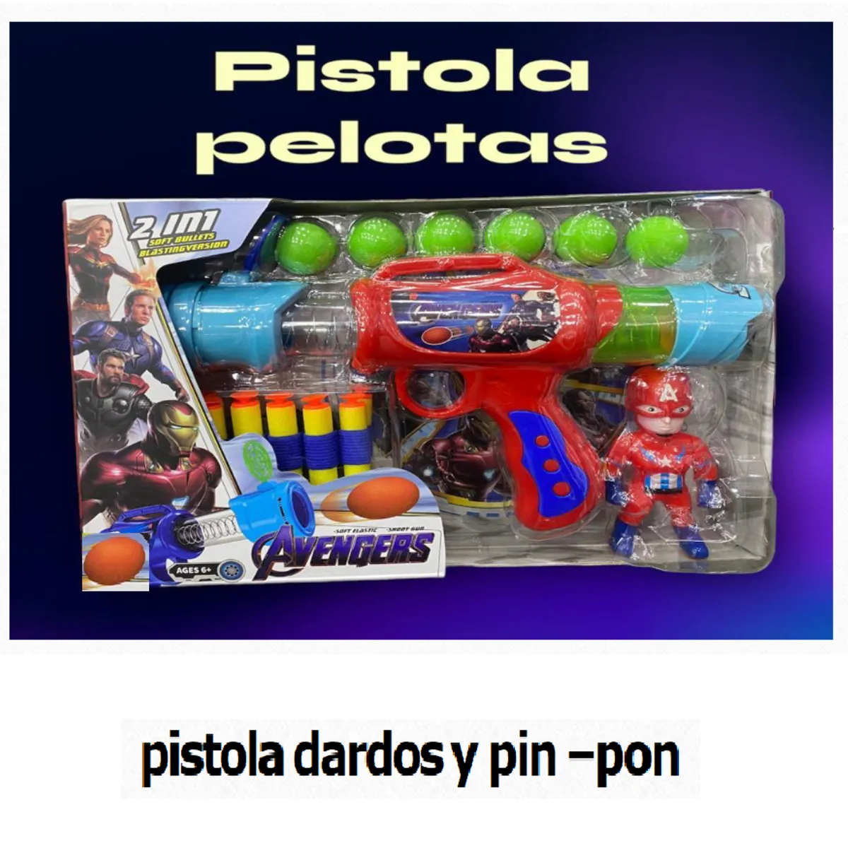 AVENGERS - PISTOLA DARDOS Y PIN-PON JUEGO PARA NIÑOS +6 AÑOS