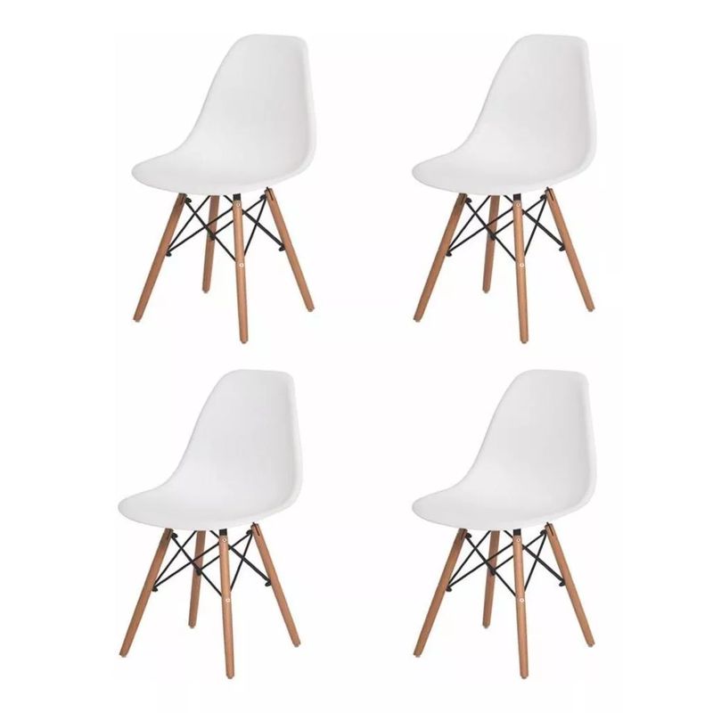 GENERICO - Kit De 4 Sillas De Mesa Charles Eames  De Madera Con Estructura