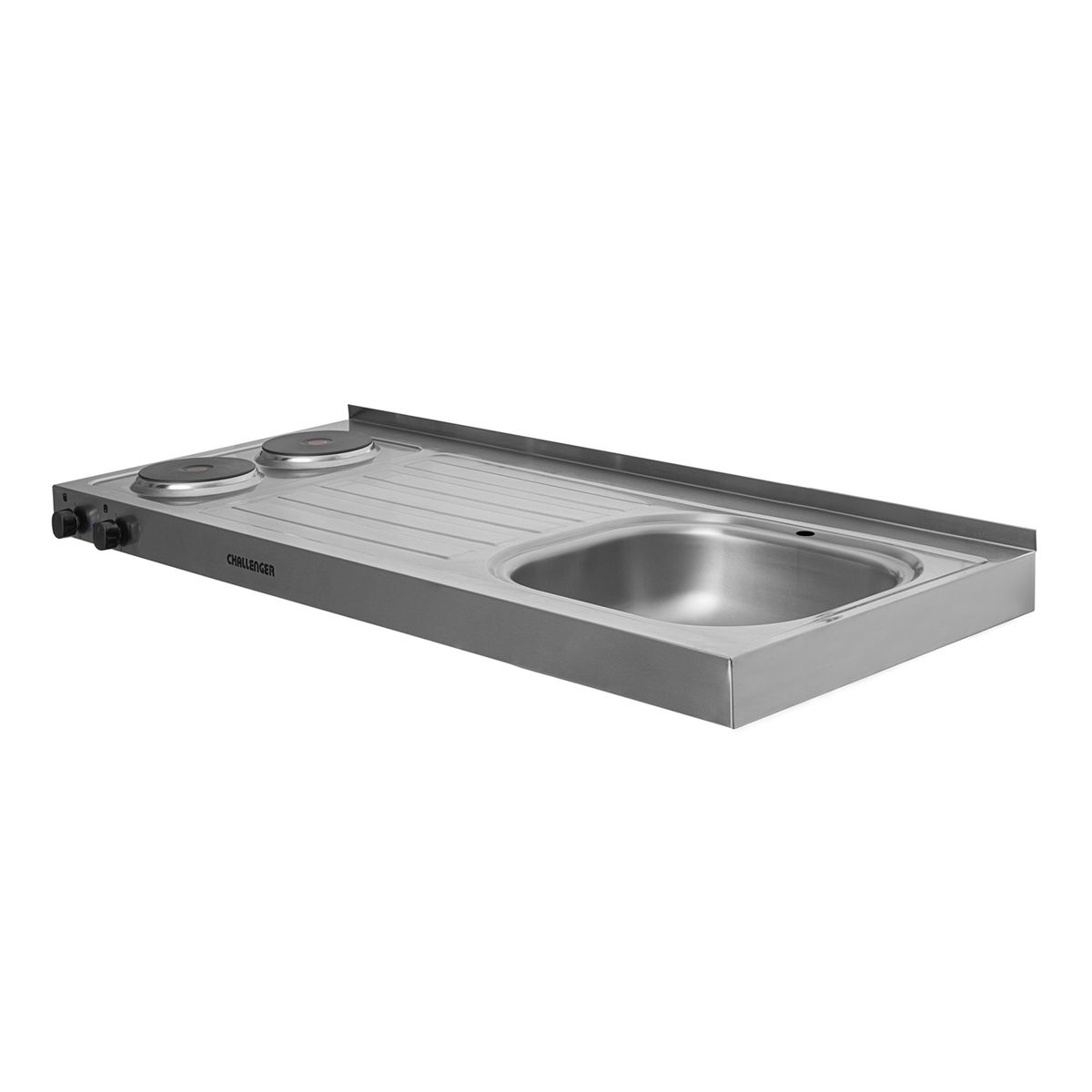 CHALLENGER - Mesón eléctrico en acero inoxidable con lavaplatos Derecho de 120 cm