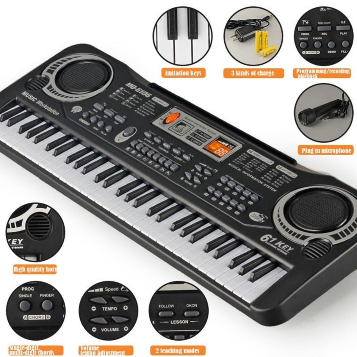 GENERICO - Piano Organeta Teclado  61 Teclas Para Niños Negro