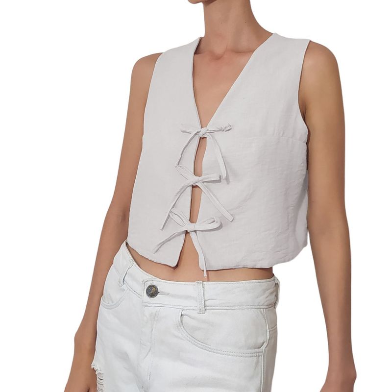 ASTRONAUT - Chaleco Blusa Casual Para Mujer En Lino Indu Con Moñitos