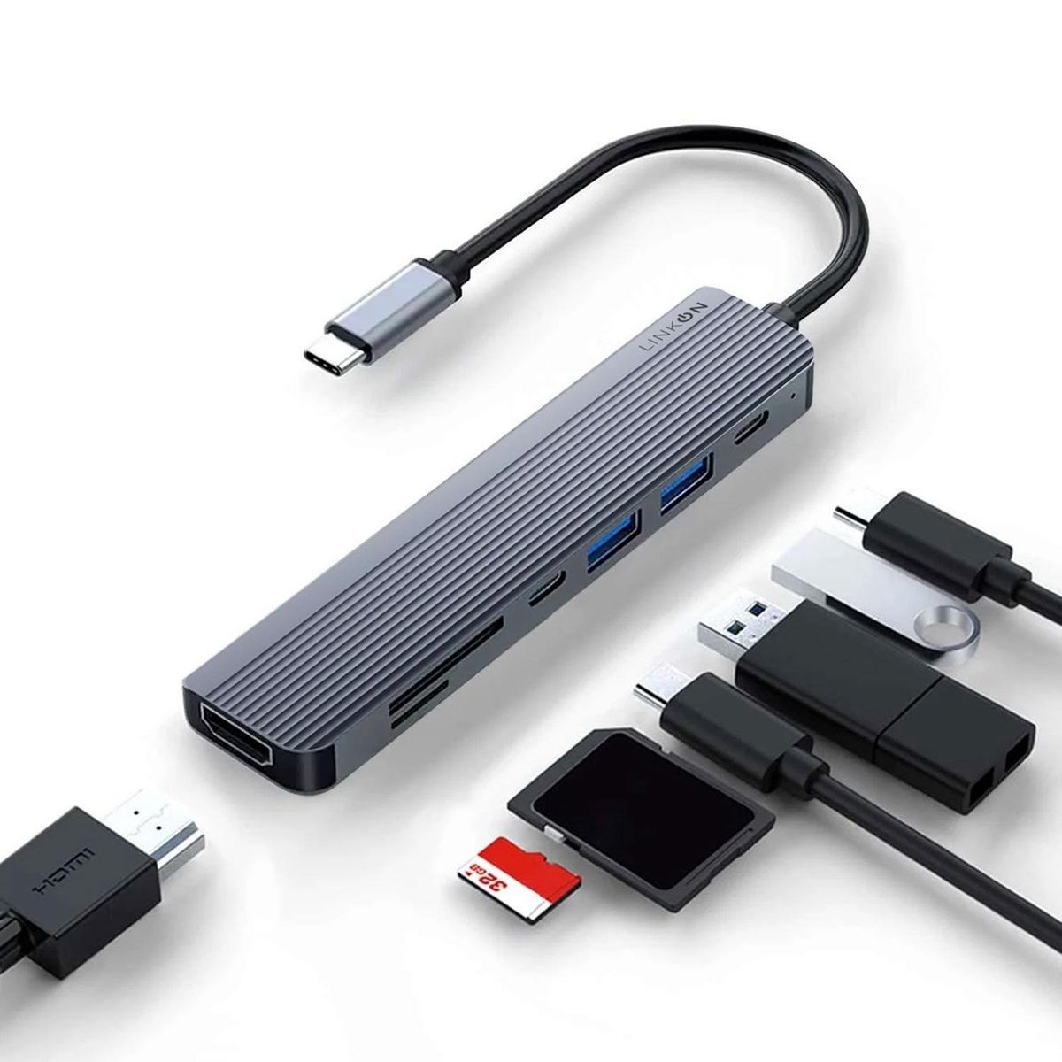 LINKON - Hub Adaptador Multipuerto Usb C 7 En 1 Linkon Macbook Win
