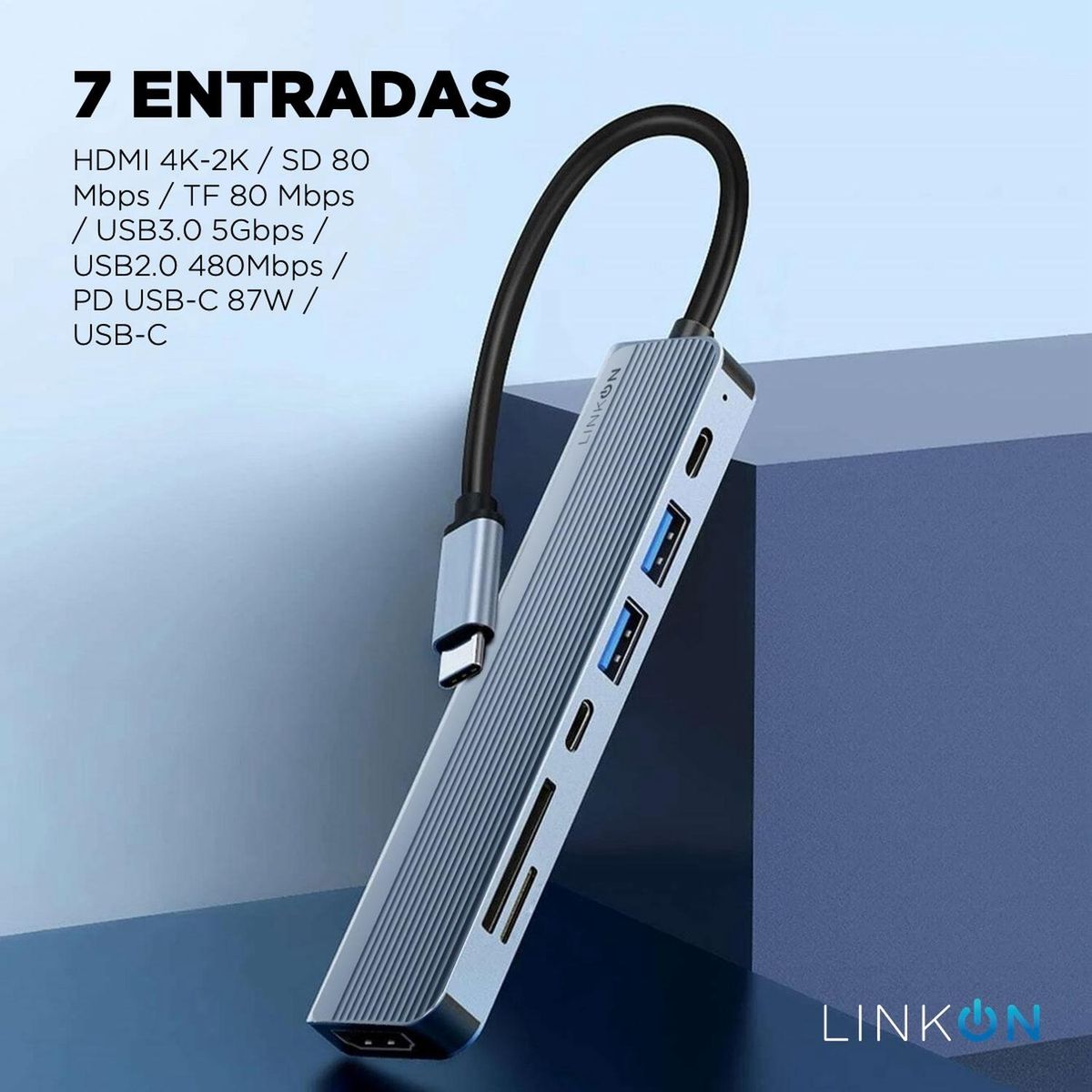 LINKON - Hub Adaptador Multipuerto Usb C 7 En 1 Linkon Macbook Win