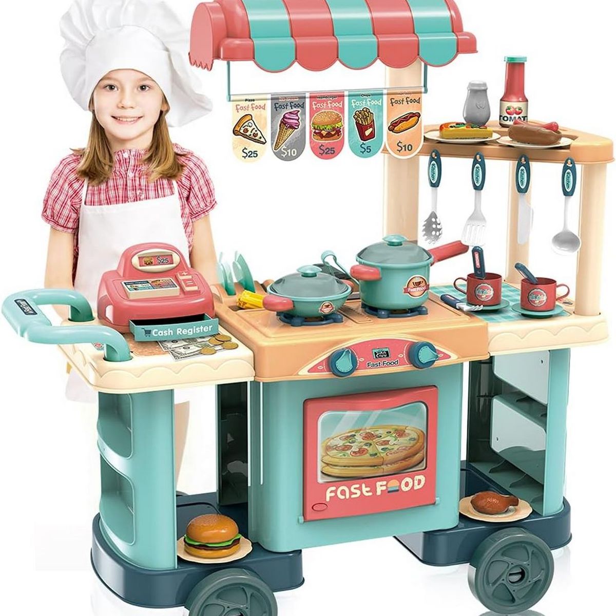 GENERICO - Cocina Carro De Comida Rapida Juguete Caja Regis Interactivo