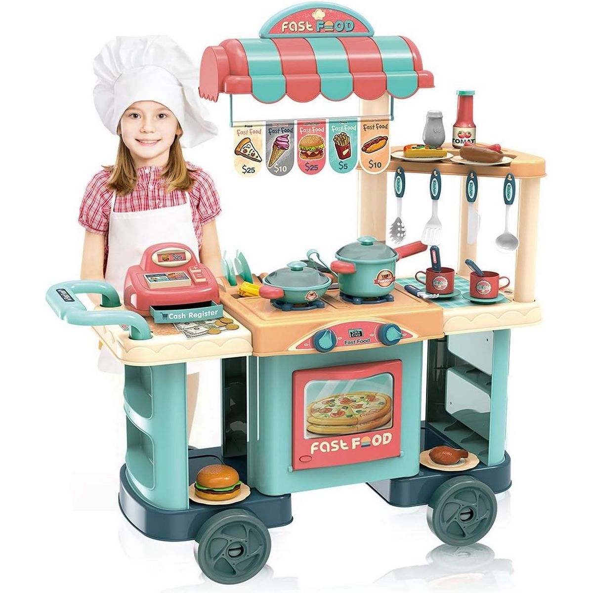 GENERICO - Cocina Carro De Comida Rapida Juguete Caja Regis Interactivo