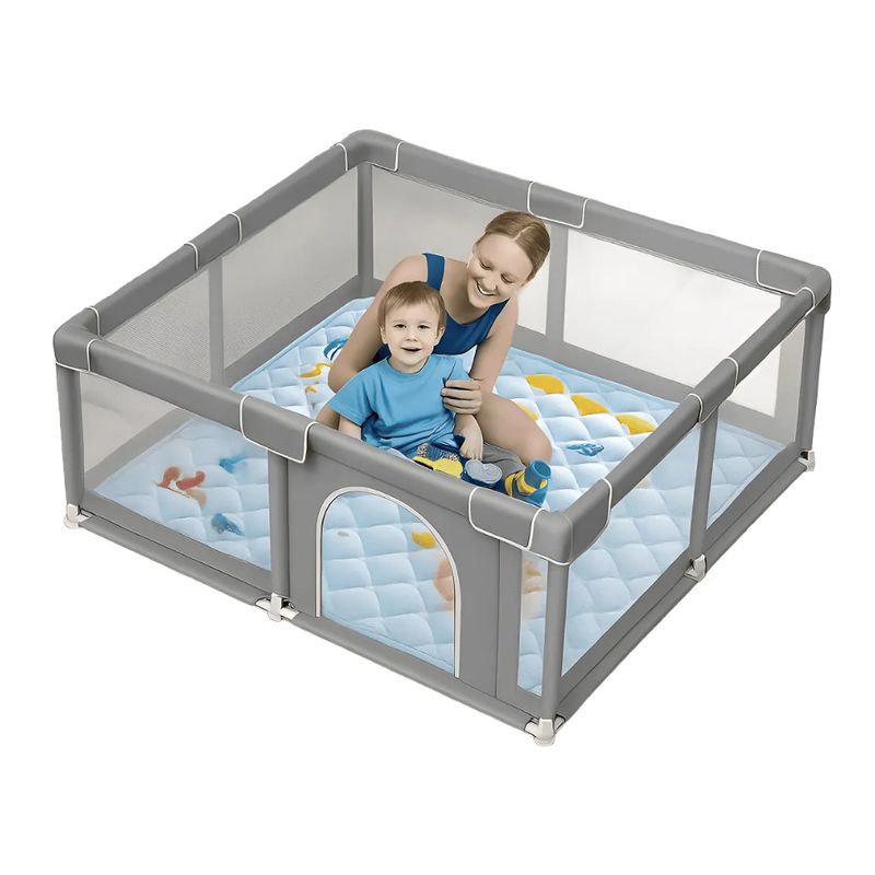 KOBALT - Corral para bebés gris con tapete seguro para juegos
