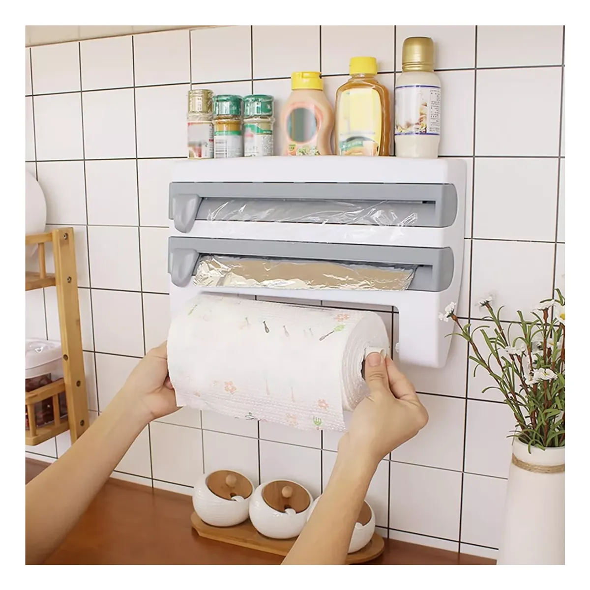 AFM - Dispensador Papel Cocina Cortador Soporte Organizador Pared