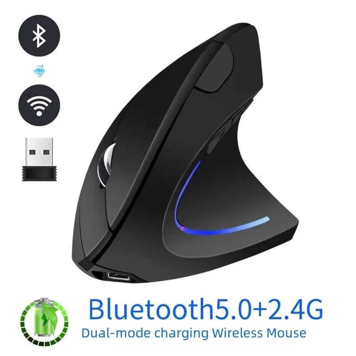 GENERICO - MOUSE VERTICAL ERGO INALAMBRICO+USB+RECARGABLE+BLUETOOTH+24G DUAL