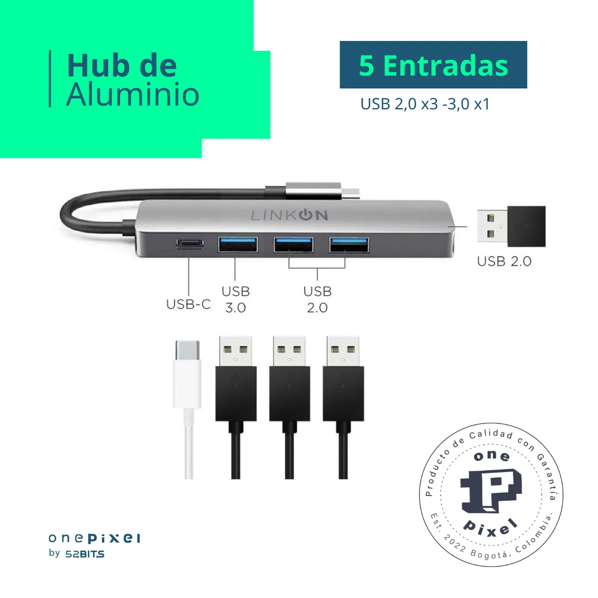 ONE PIXEL - Hub Adaptador Usb C Multipuerto 5 En 1 Compatible Mac Macbook Win
